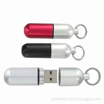 Metal pill-shaped USB flash drive, customized colors/logos/packing ways are accepted